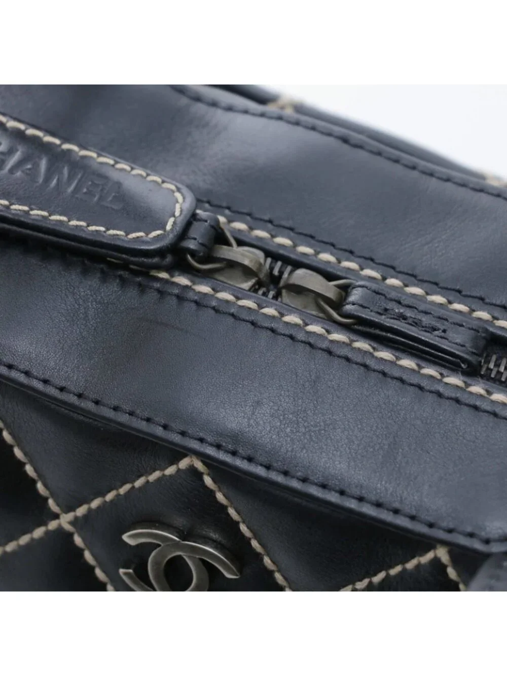 Chanel Wild Stitch Handbag Black Leather